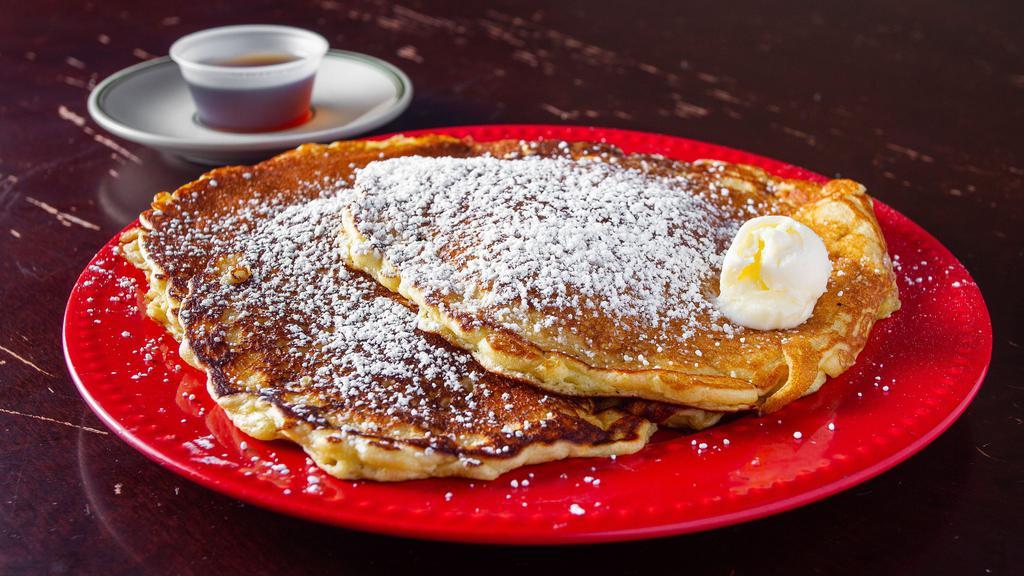 3 Pancakes · Buttermilk deluxe pancakes served with butter and maple syrup.