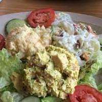 Chicken Salad Platter · with Hard boiled egg, coleslaw, potato salad & garnish.