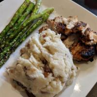Mashed Potatoes & Asparagus · Boiled red potato mashed with garlic butter and heavy cream, along with fire grilled asparag...