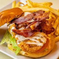 Bacon Ranch Crispy Chicken Sandwich · Marinated chicken, doused in flour and fried to a golden crisp. Topped with ranch dressing, ...