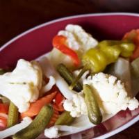 Mixed Pickles · Karisik Tursu. Cauliflower, carrot, red bell pepper, cabbage, and pickle.
