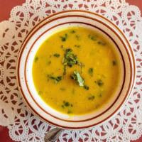 Mulligatawny Soup · Vegan. A protein packed, delicately spiced yellow lentil soup.