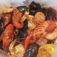 Combo 2 · 1/2 lb black mussels, 1/2 lb crawfish, 1/2 lb shrimp (head-off), 1/2 lb sausage,1 corn, and ...