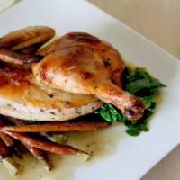 Herb Roasted 1/2 Chicken Dinner · Slow roasted chicken, Served with two Sides of Choice.