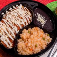 Combo Enchiladas · One chicken, one cheese and one shrimp enchiladas topped with cheese and sour cream. Served ...