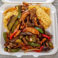 Chicken & Steak Fajita · Grilled Marinated Chicken and Steak strips sautéed with onions and peppers accompanied with ...