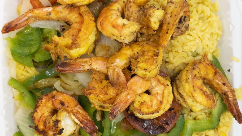 Camarones A La Plancha · Grilled Jumbo Shrimp With Green Peppers.