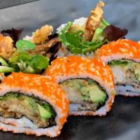 Cs11. Spider Maki (5 Pcs) · Soft shell crab, cucumber, avocado and lettuce inside out roll with masago, then drizzle spi...