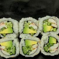 Shrimp California Maki · Vinaigrette Sushi Rice, Sesame Seed, Seaweed Paper, Shrimp., Avocado and Cucumber.