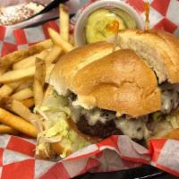 Chubby'S Special Burger · Served with fries, lettuce, tomato, raw  onion, pickles and American cheese.