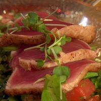 Tuna Tataki Salad · Select ahi tuna seared with spices and served on a bed of fresh greens and a wasabi ginger s...