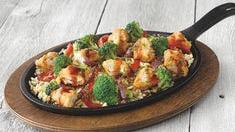 Hibachi Fried Chicken · Teriyaki-glazed grilled shrimp, stir-fried with red bell peppers, red onions and broccoli, a...