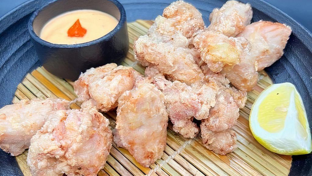Karaage / Japanese Fried Chicken · Served with Yuzu Kosho Sauce. Prepared with Potato Starch.