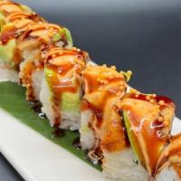 Dragon Roll · 8 Piece. Eel & Avocado Outside. Spicy Tuna Insider with Eel Sauce & Spicy Mayo