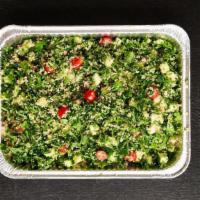 Tabouli · Homemade tabouli, Parsley, tomatoes, onions, cucumber, cracked wheat, extra virgin olive oil...
