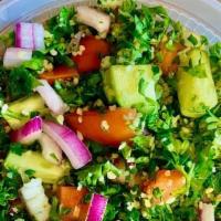 Tabouli · Toasted parsley, tomato, cucumber, cracked wheet salad seasoned with extra virgine olive oil...