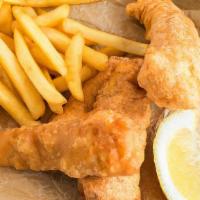 Fried Fish (2 Pieces) With Fries And 1 Side · Beer Battered Fish and Fries