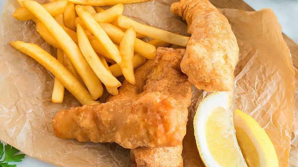 Fried Fish (2 Pieces) With Fries And 1 Side · Beer Battered Fish and Fries
