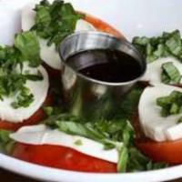 Fresh Mozzarella & Tomato Salad · Premium ripe tomatoes with freshly sliced mozzarella cheese, fresh basil, balsamic vinegar a...