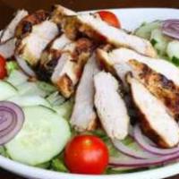 Courtney'S Grilled Chicken Breast Salad · Sliced grilled chicken breast, served on a bed of mixed greens, onions and fresh vegetables....