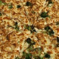 Veggie (Large) · Pizza sauce, pizza cheese, broccoli, mushrooms, green peppers and onions.