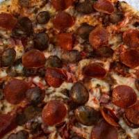 Meat Lovers (Small) · Pizza sauce, pizza cheese, pepperoni, sausage, hamburg, bacon and ham.