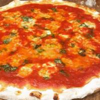 Margarita Pie Pizza · That's a red pie with fresh mozzarella and fresh basil.