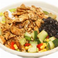 Burrito Bowl · Grilled chicken, white or cilantro rice, lettuce, corn salad, pico de gallo, sour cream, bla...