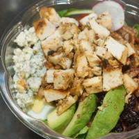 Cobb Avocado Salad · Grilled Chicken, Avocado, Blue Cheese, Mixed Greens.