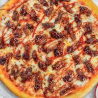 Bbq Butcher Pizza  · Barbecue sauce, juicy chicken, mozzarella, marinara, and chopped garlic baked on a hand-toss...