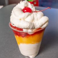 Tropical Island Breeze Parfait · Vanilla, Chocolate or Twist Soft serve ice cream, Pineapple topping and Strawberry topping t...