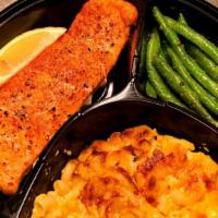 Grilled Salmon Plate · Home style dinner plate from our kitchen to your table. 

Includes Grilled Salmon and you se...
