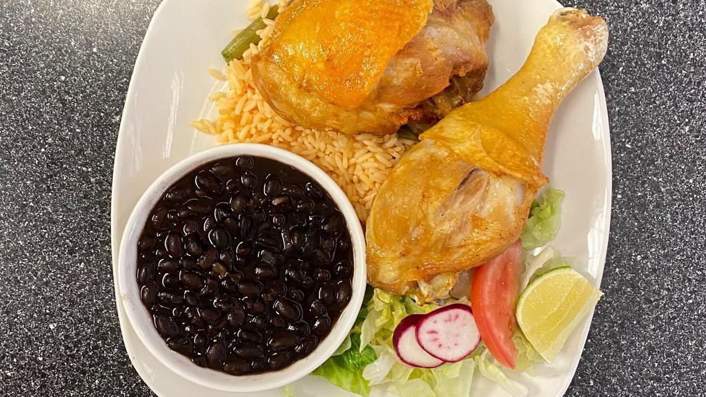 Chicken Fried / Pollo Frito · with Salad, Rice, Beans and Fries