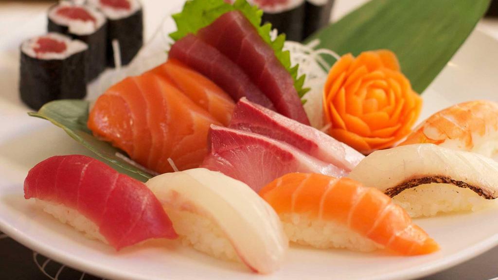 Sushi & Sashimi Lunch Set · Sushi and sashimi with tekka or salmon maki.