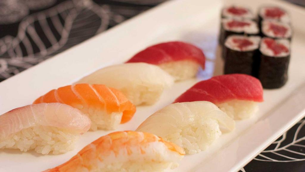Sushi Regular Lunch · Seven pieces sushi with tekka or salmon maki.