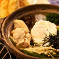 Nabeyaki Udon Lunch · Udon noodle soup with egg, fishcake, chicken, and tempura.
