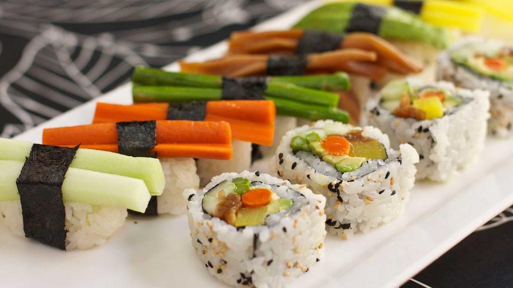 Vegetarian Combination · Combination of vegetarian sushi with fuji roll. Salad only.