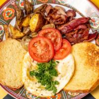 Breakfast Special All Day · 2 eggs (any style), potatoes, beef bacon, and toast.