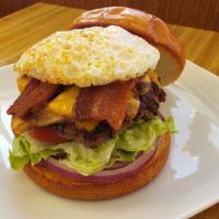 Deluxe Ranch Burger · Bacon, fried egg, American cheese, freshly-sliced mushroom with thousand island dressing.