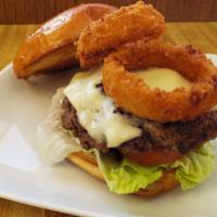 Bulgogi Burger · Breaded onion ring, swiss cheese, bulgogi sauce
