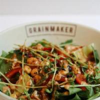 The Green Goddess · Grainmaker salad greens, your choice of protein, avocado-lime dressing, edamame, cucumbers, ...