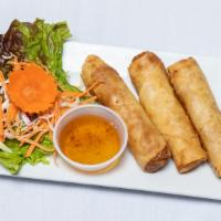 Crispy Spring Roll · Favorite. Golden brown egg roll stuffed with sliced vegetables and chicken served with sweet...