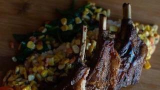 Lamb Chops · With choice of corn and jasmine rice, or house cut steak fries.