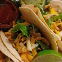 Beef  Tacos (3) · Soft Tortillas
Lettuce, tomato, onion, cheese, corn, jalapeños, 
Sides of Salsa, Sour Cream ...