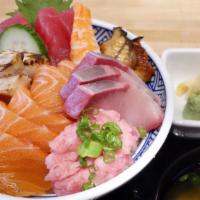 Chirashi · Assorted Chef's choice of fish over a bed of rice.