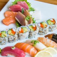 Sushi & Sashimi Combo · 6 pcs sashimi, 4 pcs sushi, and 1 California roll