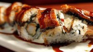 Dragon Maki · Eel, avo tobiko, Idaho maki and eel sauce.