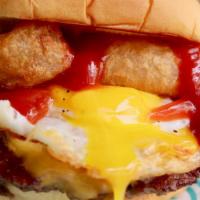 Yo!Lk Burger -  Single · Beef burger, American cheese, fried egg, onion ring,  & chipotle ketchup