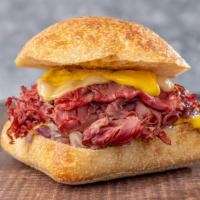 Hot-Pastra-Me · Hot pastrami, sliced thin and stacked high on toasted iggy's ciabatta.