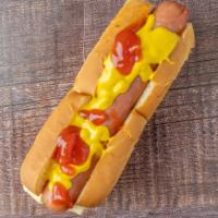Hot Diggity Dog · Young cousin to the bad dog. Topped with ketchup and mustard.
